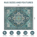 48"x60" Office Chair Mat for Hardwood Tile Floor, Under Desk Carpet Protector for Rolling Computer Chair Mat, Machine Washable Area Rug, Anti-Slip 1/5" Thick Low Pile Thin Vinyl Floor Mat, Turquoise