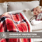 Bedsure Plaid Heated Throw Blanket - Christmas Electric Blanket with Red Plaid Pattern, Flannel Sherpa Heating Blanket as a Gift, with 6 Heating Levels, 4 Time Settings, 3-Hour Auto-Off (50"x60")