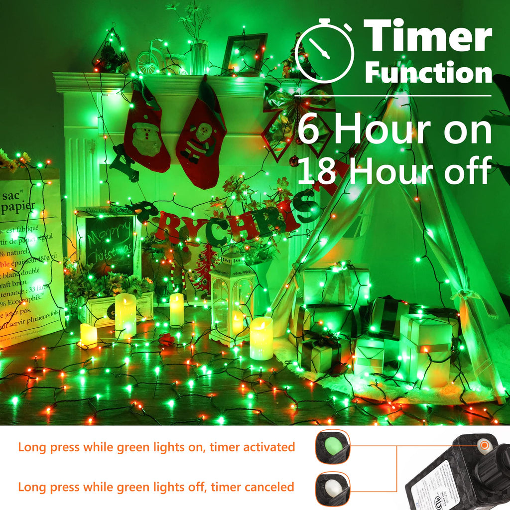 Brizled Red & Green Christmas Lights, 78.74ft 240 LED Outdoor Christmas Lights Connectable, 8 Modes Mini Christmas String Lights Plug-in Mini Xmas Tree Lights with Timer for Outside Garden Party Decor