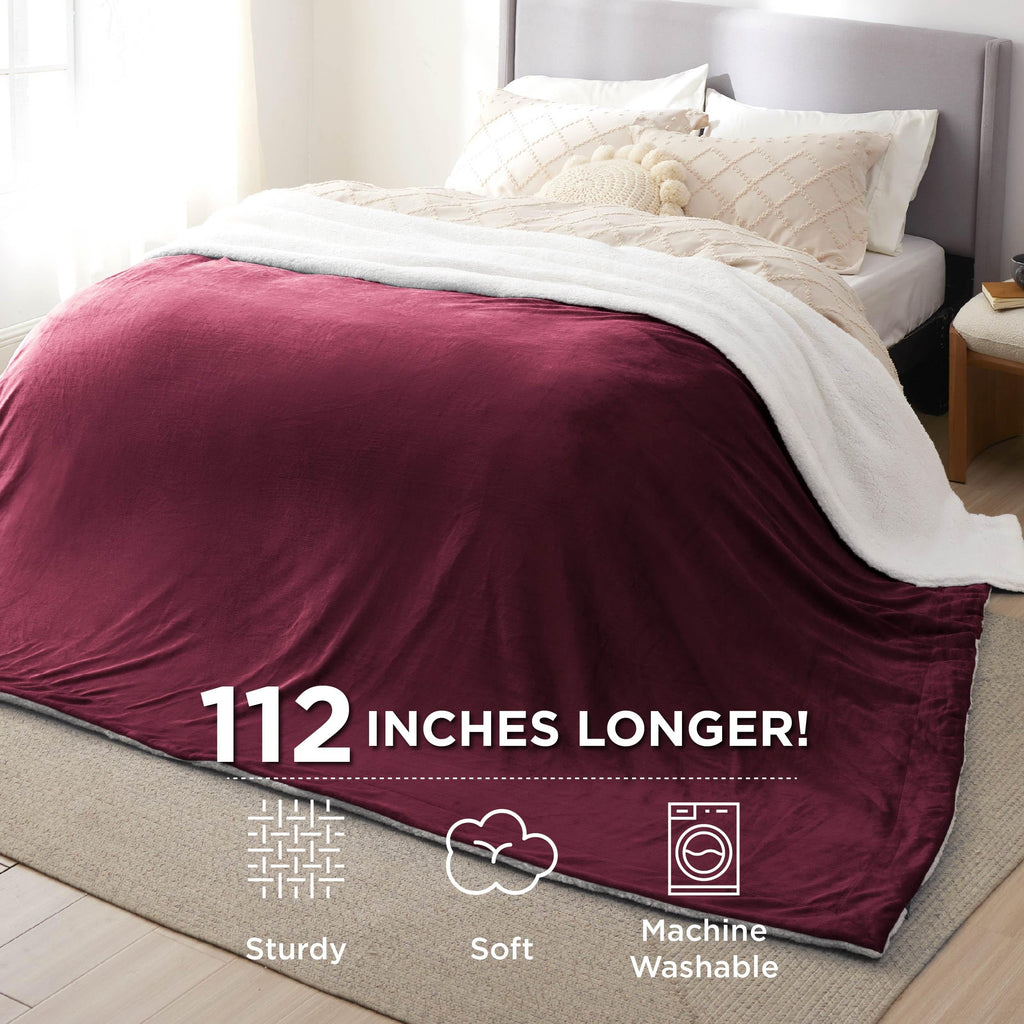 Bedsure Sherpa Fleece Cal King Blankets for Bed - Thick and Warm Oversized Blanket for Winter, Soft Fuzzy Plush Large Christmas Blanket Gift, Red, 112x98 Inches