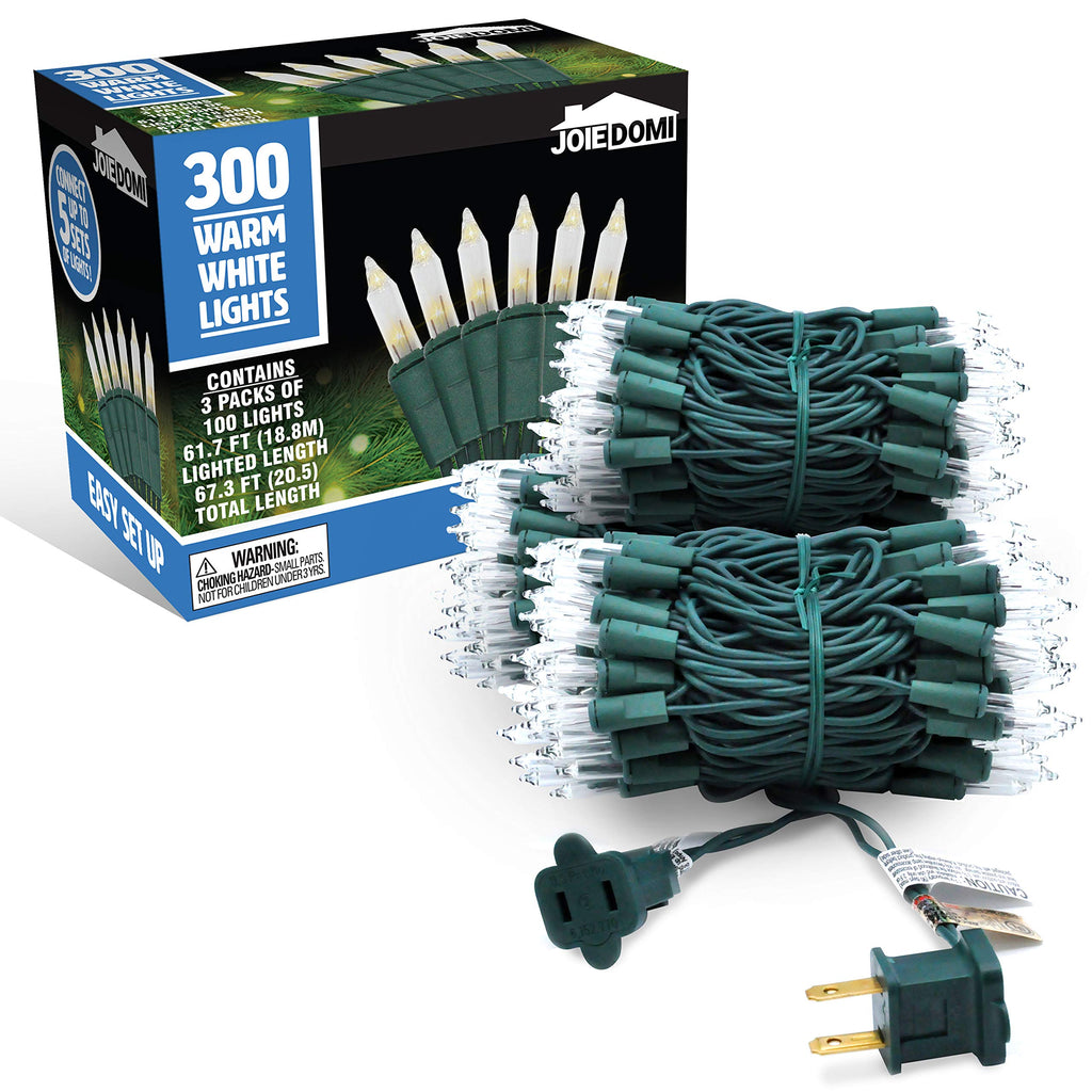 Joiedomi Clear Christmas Lights Outdoor, 300(3x100) Counts 67.5FT Christmas Tree Lights Indoor, Warm White String Lights, Green Wire Xmas Lights Decorations for Holiday Event Wedding Party Decor