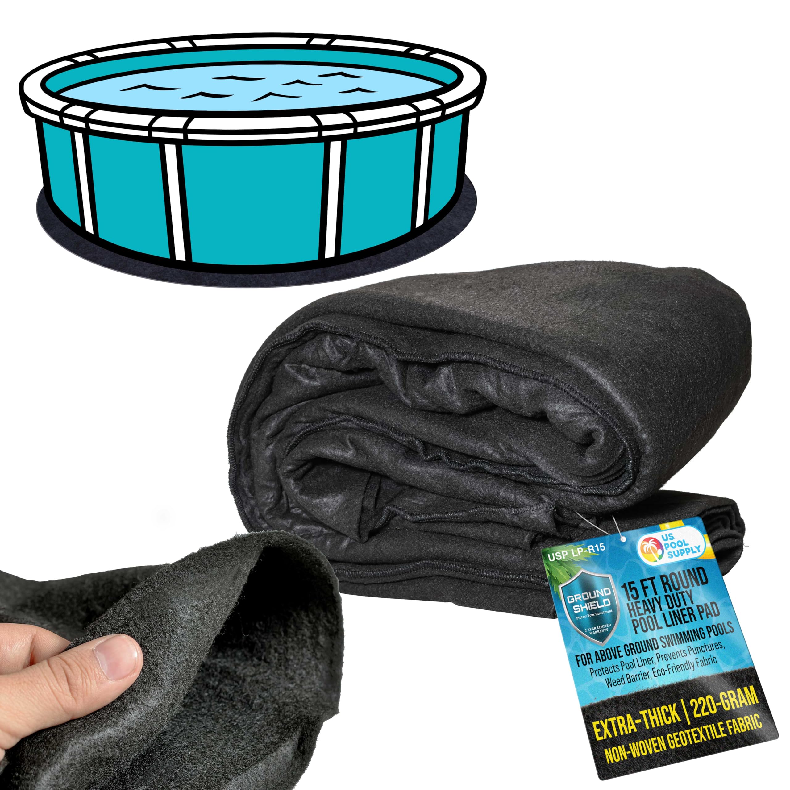 U.S. Pool Supply Ground Shield 15-Foot Round Heavy Duty Pool Liner Pad for Above Ground Swimming Pools - Protects Pool Liner, Prevents Punctures, Weed Barrier, Eco-Friendly Fabric - Extends Liner Life