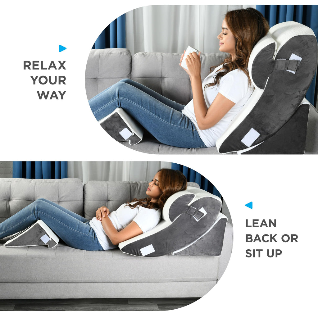 Gleur Wedge Pillow Set For After Surgery- Memory Foam Orthopedic Bed Wedge Pillow Post Surgery Adjustable Incline for All Sleeping, Sitting Positions, Acid reflux Includes a Desk Pillow Patent Pending