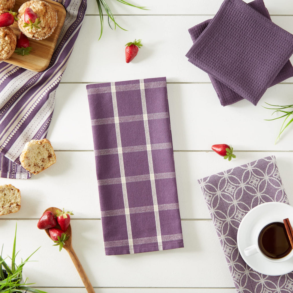 DII Assorted Woven Kitchen Set, Dishtowel, 18x28, Dishcloth, 13x13, Eggplant, 5 Piece