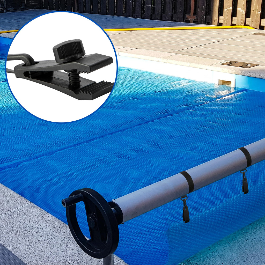 codree 24 Pcs Pool Solar Cover Reel Attachment Kit, Inground Swimming Pool Solar Cover Straps and Clips, Solar Blanket Strap Kit Including 8 Straps with Hooks, 8 Clips and 8 Touch Fastener (Black)