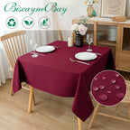 Biscaynebay Textured Fabric Christmas Square Table Cloth 70x70 Inch, Burgundy Water Resistant Tablecloths for Dining, Kitchen, Wedding, Parties etc. Machine Washable