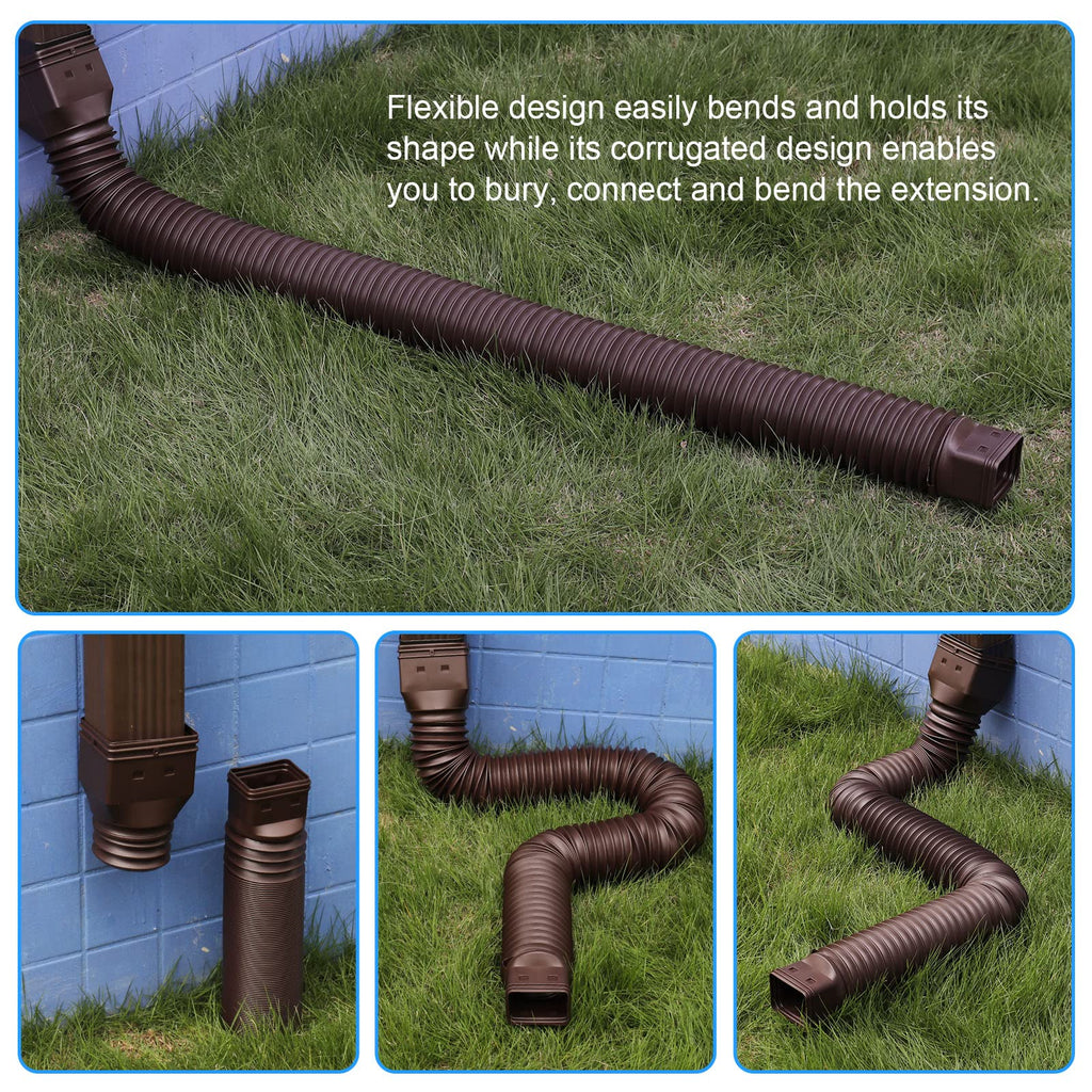 plusgutter Brown 2-Pack Rain Gutter Downspout Extensions Flexible, Drain Downspout Extender,Down Spout Drain Extender, Gutter Connector Rainwater Drainage,Extendable from 21 to 68 Inches