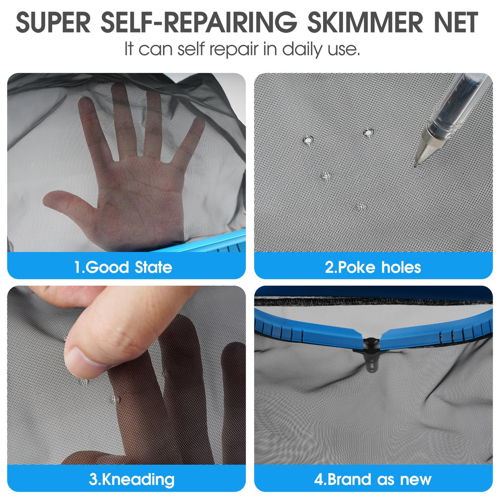 TidyMister 20'' Self-Repair Pool Skimmer Net Pool Cleaning Net with Heavy Duty Nylon Mesh, Aluminum Frame, Deep Debris Bag, for Above Ground Pool In-ground Pool Leaf Rake Net (Without Pole)