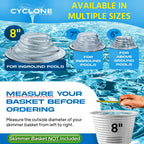 The Skimmie Cyclone (Skimmer Basket NOT Included) - Turbocharges Pool Skimmer Water Flow - Improves Pool Surface Cleaning & Debris Removal - 8" Funnel Design Works with Any Pool Water Level