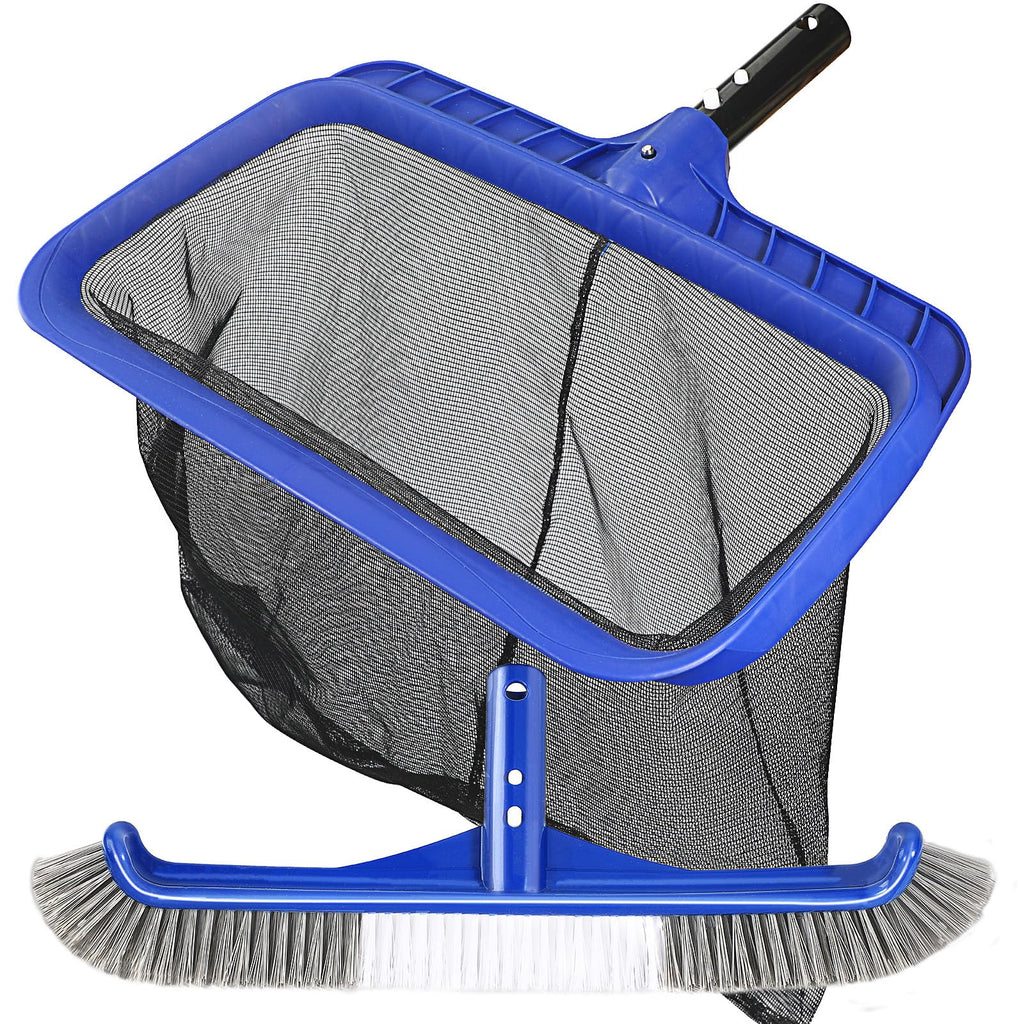 Pool Brush Head & Fine Mesh Pool Skimmer Kit，17" Pool Brushes for Cleaning Pool Wall， Reinforced Frame Pool Net Leaf Skimmer Cleaning Tool with Deep Fine Nylon Mesh Net Bag for Fast Cleaning