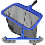 Pool Brush Head & Fine Mesh Pool Skimmer Kit，17" Pool Brushes for Cleaning Pool Wall， Reinforced Frame Pool Net Leaf Skimmer Cleaning Tool with Deep Fine Nylon Mesh Net Bag for Fast Cleaning