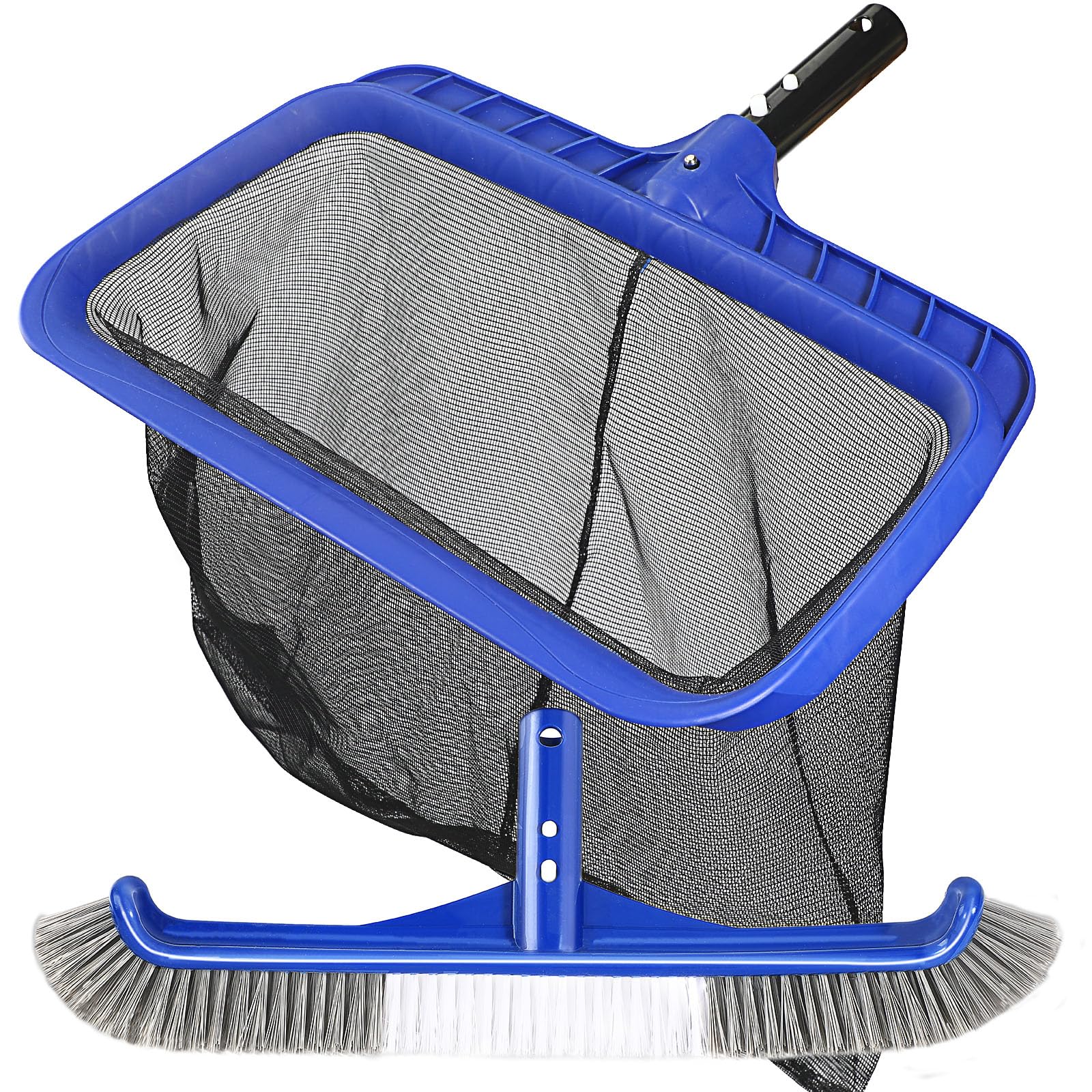 Pool Brush Head & Fine Mesh Pool Skimmer Kit，17" Pool Brushes for Cleaning Pool Wall， Reinforced Frame Pool Net Leaf Skimmer Cleaning Tool with Deep Fine Nylon Mesh Net Bag for Fast Cleaning