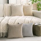 Cozoomy Set of 4 Neutral Decorative Pillow Covers 18x18 Inch Corduroy Throw Pillow Covers for Bed Couch Sofa Living Room Soft Cushion Cases