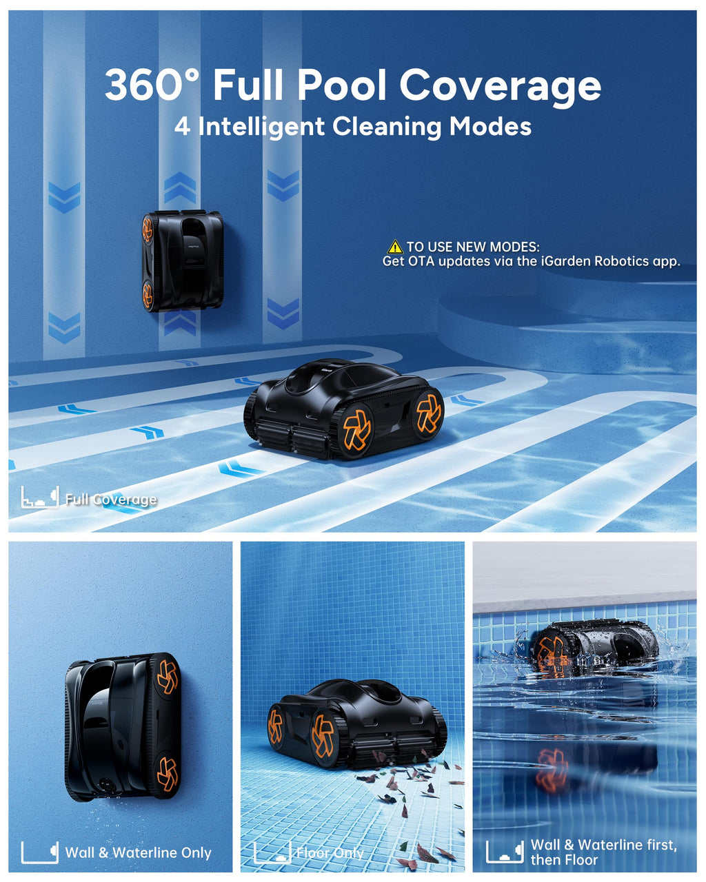 iGarden Pool Cleaner K Series, 6H Cordless Robotic Pool Vacuum for Inground & Above Ground Pools, AI Timer, Smart Navigation, Floor, Walls&Waterline Scrubber, Touchscreen, Auto-Parking