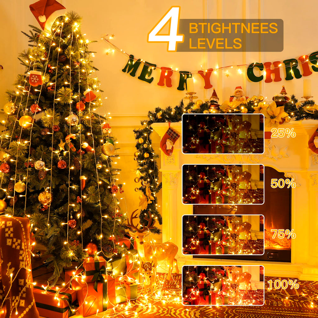 Ollny Christmas Lights Outdoor 400LED 131FT, Warm White Fairy Lights with Remote 3 Timer, Plug in 8 Modes String Lights for Bedroom Indoor Outside House Party Xmas Decorations