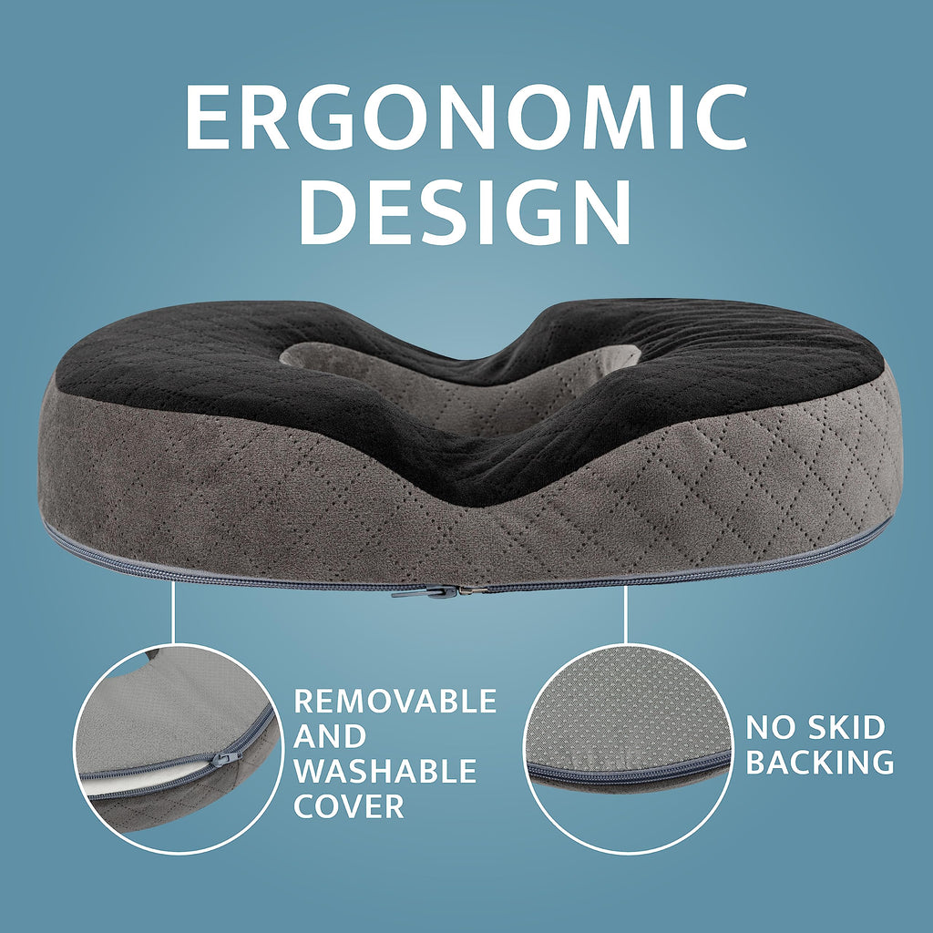 Healthy Spirit Gel Donut Pillow | Donut Cushion for Tailbone Hemorrhoid Cushion Coccyx Sciatica Pregnancy Cushion (Grey/Black Velvet)