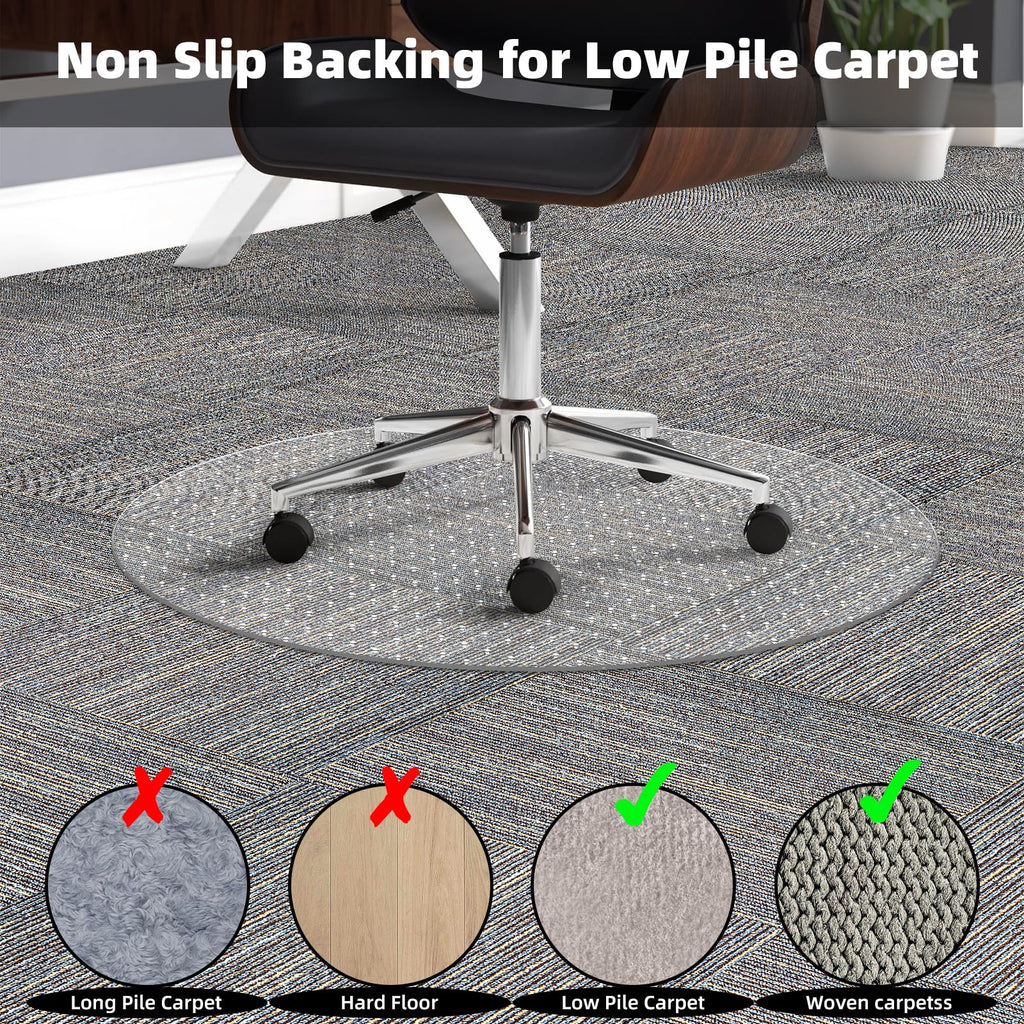 Office Chair Mat Carpet Protector: 36" x 36" Plastic Heavy Duty Computer Desk Mats with Lip for Low Flat and No Pile Carpeted Floor - Clear Rug Pad for Rolling Chairs Office Work Home Gaming Round