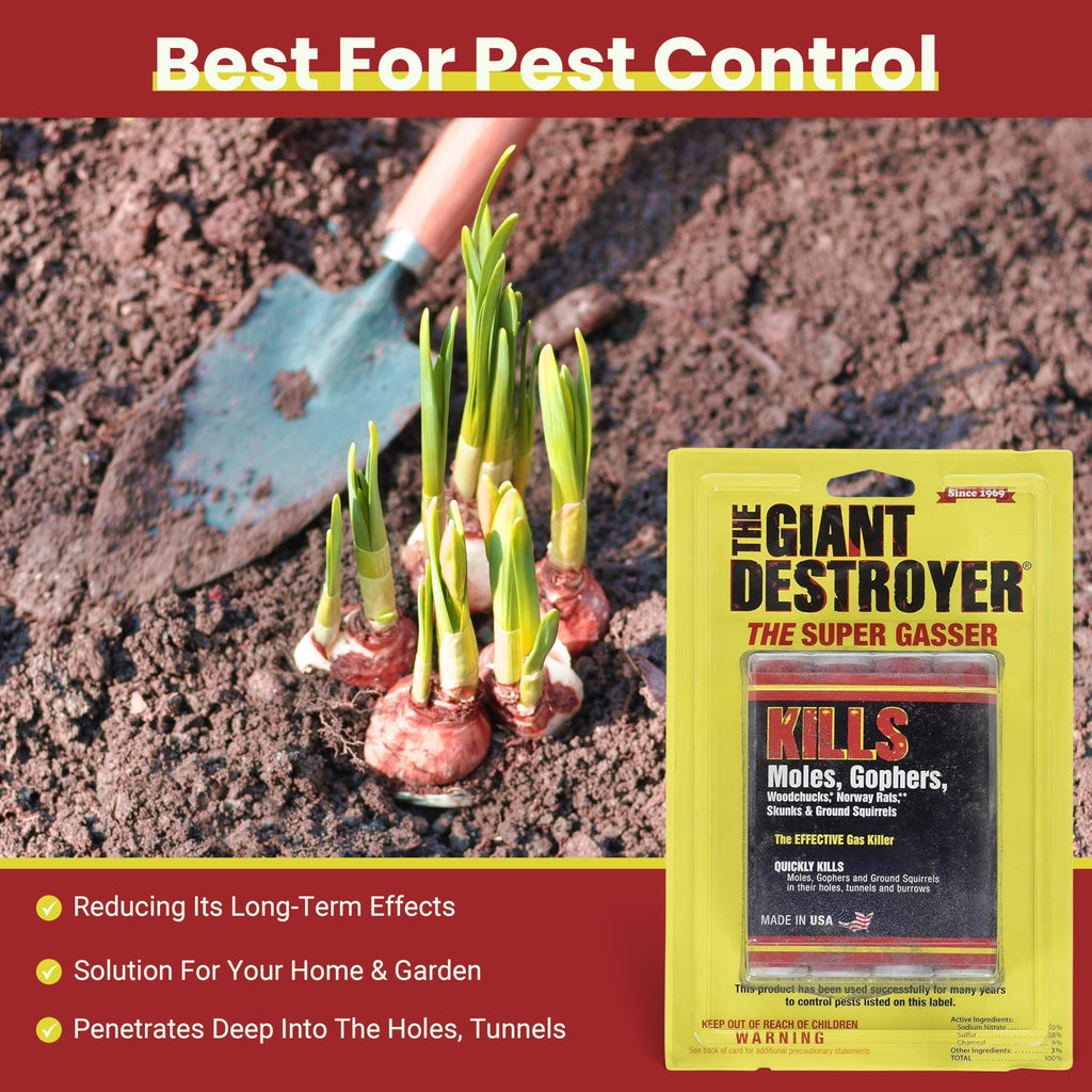 Giant Destroyer Smoke Bomb Gasser – Rodent & for Gophers, Moles, Groundhogs & Rats – Single Pack (4 Tubes) + Jecudi Towel
