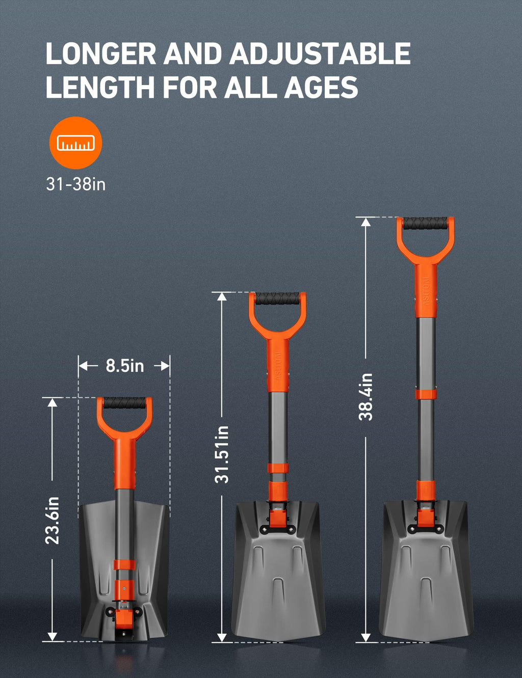 AstroAI 39" Folding Snow Shovel for Car, Extendable Snow Shovel with Thickened Aluminum Handle and Reinforced Iron Hinge, Portable and Multifunctional for Cars, Snowmobiles, Camping and Mud, Grey