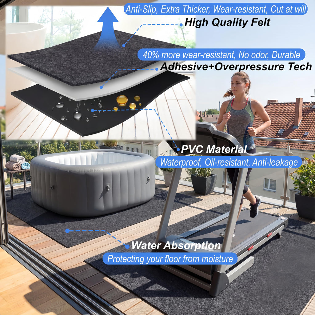 Upgraded 80 * 80inch Square Hot Tub Mat, Extra Large Inflatable Hot Tub Pad Outdoor Indoor, Waterproof Slip-Proof Backing, Absorbent Spa Pool Ground Base Flooring Protector Mat