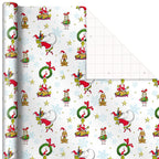 Hallmark Dr. Seuss Grinch Wrapping Paper for Kids (3 Rolls: 105 Sq. Ft. Ttl) for Christmas with Blue Tiles, White Snowflakes, Cindy Lou Who, Max