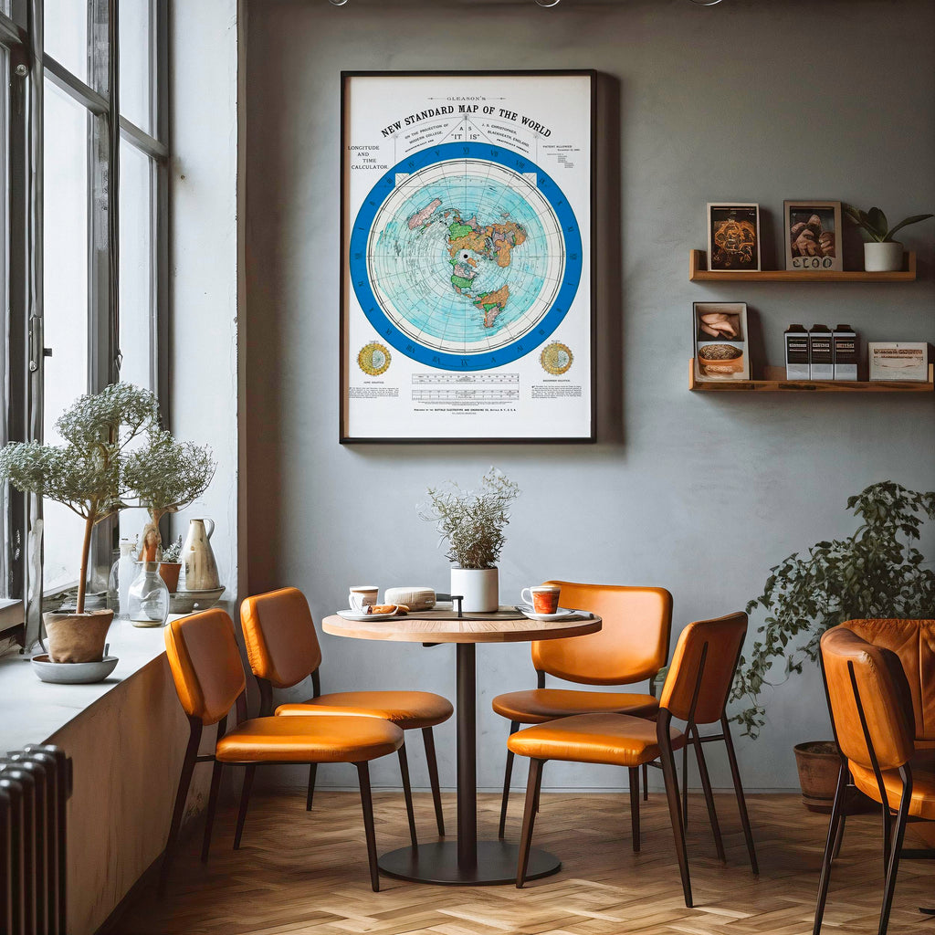 Flat Earth Map of the World - 1892 Alexander Gleason Map -24x36 inches- Wall Art Poster Print Décor Gift - Circular Plane - Longitude and Time - Polar Azimuthal Projection - Flat Earthers - Unframed Home School Gift Decor