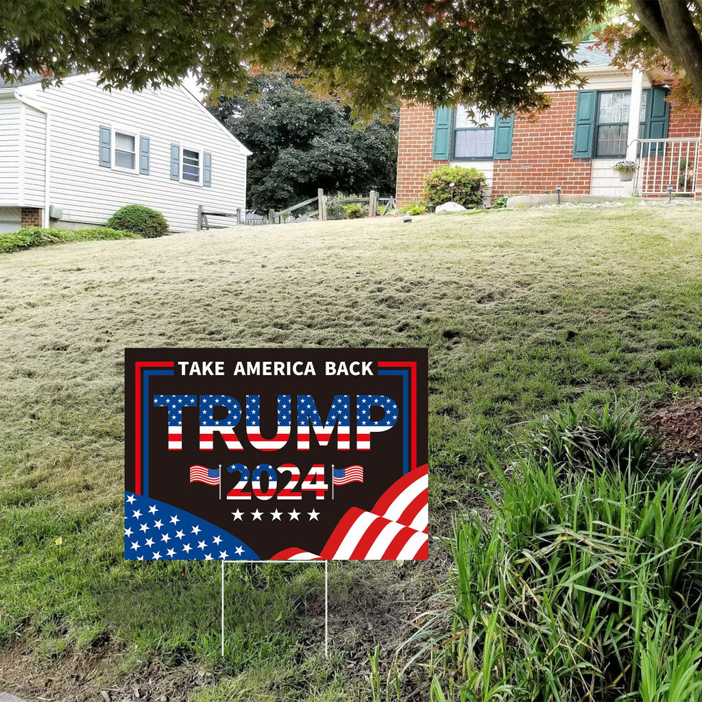 Probsin Trump 2024 Yard Sign with Metal H Stakes Double Sided 12" x 17" Trump Take America Back Black Signs Voted for Trump Outdoor Decorations for Indoor Outdoor Lawn, Garden, Window, Party Supplies