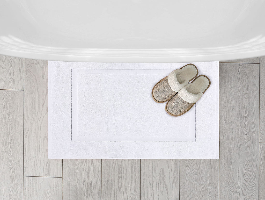 Utopia Towels Cotton Banded Rug Bath Mats, [Not a Bathroom Rug] 21x34 Inches, 100% Ring Spun Cotton - Highly Absorbent and Machine Washable Shower Bathroom Floor Towel, White, 2 Pack