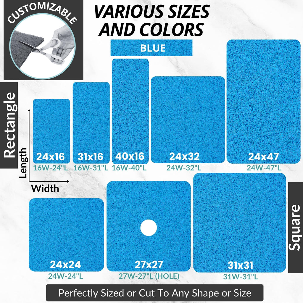 Anti Slip Shower Mat Square - Non Slip Shower Mats for Inside Shower - 24x24 Shower Floor Mat Non Slip - Square Bath Mat for Shower - Soft Secure Loofah Shower Mat Without Suction Cups (24x24 Blue)