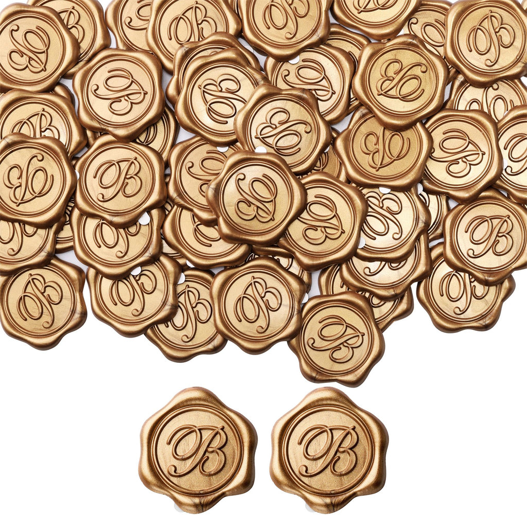 Yoption Initial Alphabet B Adhesive Wax Seal Stickers, 50 Pack Letter Wax Seal Stickers Envelope Seal Stickers Envelope Seals Self Adhesive Gold Stickers for Wedding Party Birthday Christmas (B)