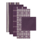 DII Assorted Woven Kitchen Set, Dishtowel, 18x28, Dishcloth, 13x13, Eggplant, 5 Piece