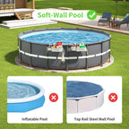 AquaJoyer 2 Sets of Poolside Storage Baskets with Cup Holders - Perfect for 3-Inch or Smaller Top Rails - Above Ground Pool Accessories - Fit for Most Above Ground Pool（Grey）