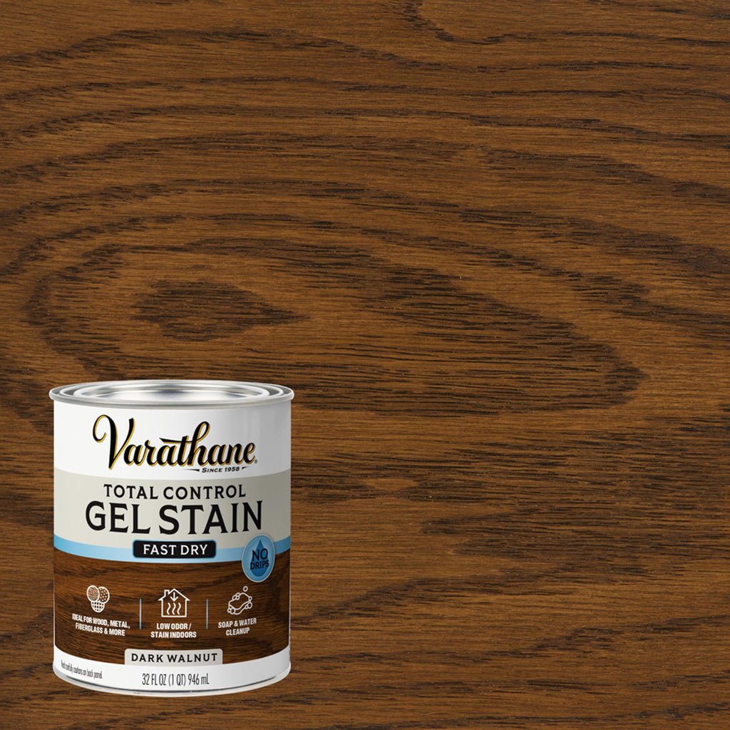 Varathane Total Control Gel Stain | Low Odor Water-Based Formula | Thick Gel Formula for Vertical Surfaces | Ideal for Wood, Metal & Fiberglass | Quart | Dark Walnut