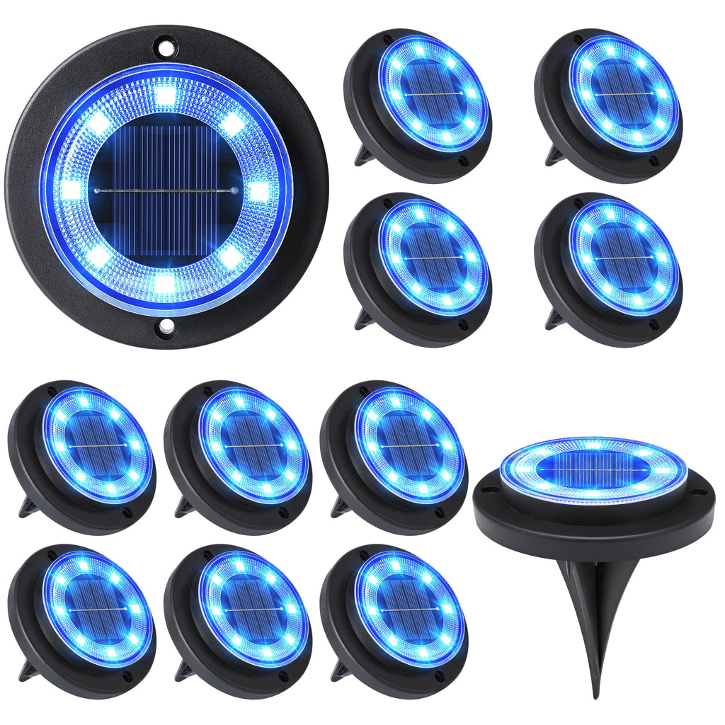 Flacchi Solar Lights Outdoor Waterproof - 2-in-1 Solar Powered Ground Lights Outdoor Solar Disk Light Landscape Light for Deck Step Patio Yard Pathway Walkway Driveway Garden (Blue, 12 Pack)