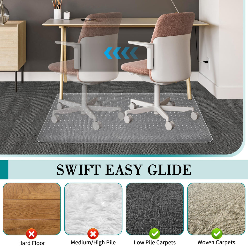 Office Chair Mat for Carpets, 30"x 48" Transparent Computer Desk Chair Mat for Low and No Pile Carpeted Floors, Thick and Sturdy Floors Protector on Carpet for Home Office, Easy Rolling