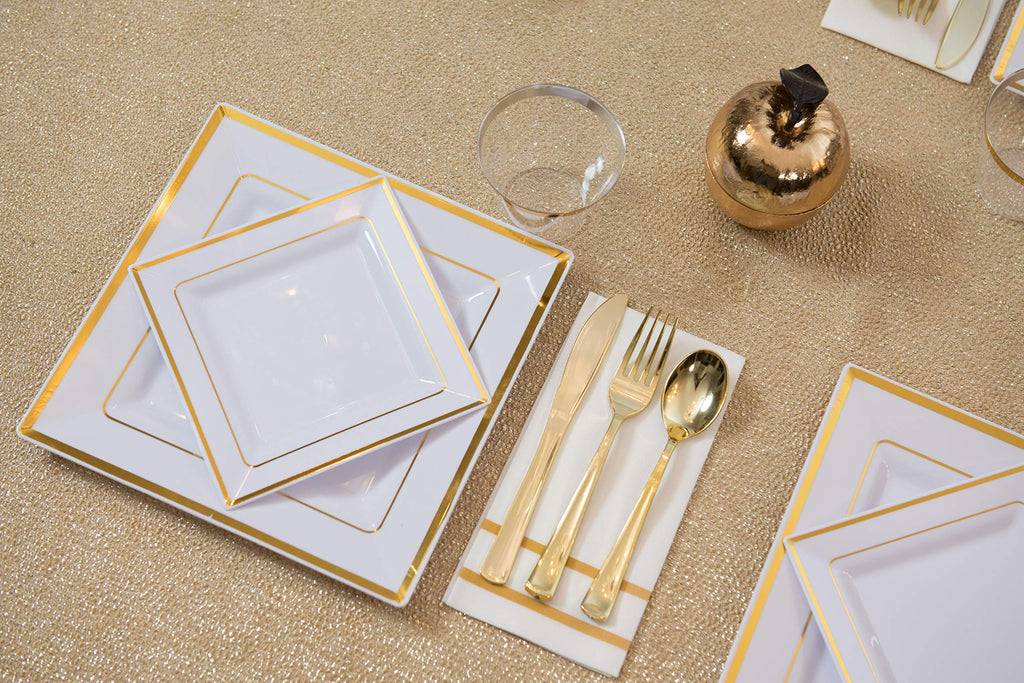 Disposable Hand Towels for Bathroom, Gold Design 200 Disposable Linen-Feel Guest Towels – Formal Dinner, Wedding Napkins for Tables, and Restrooms - 8.5x4-Inches Folded 12x16.5-inches unfolded,