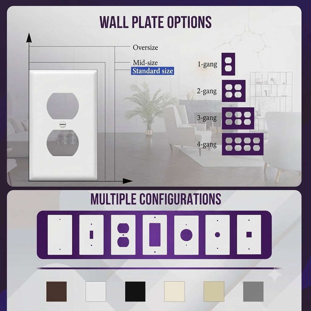 Duplex Wall Plates Kit, Electrical Outlet Covers, Standard Size 1-Gang 4.50" x 2.76", Unbreakable Polycarbonate Thermoplastic, Electric Receptacle Plug Covers, 8821-W-5PCS, White (5 Pack)