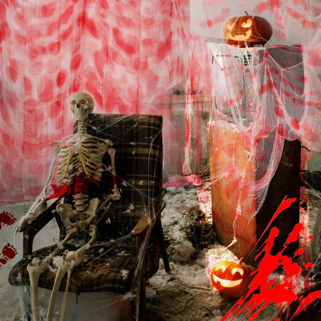 Xgunion Halloween Creepy Cloth 315X87 inch Red Bloody Spooky Halloween Cloth Decor Halloween Creepy Gauze Cloth for Halloween Party Supplies Outdoor Indoor Haunted Houses Decorations (Red)