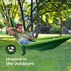 Durable Hammock 500 lb Capacity - Lightweight Nylon Camping Hammock Chair - Double or Single Sizes w/Tree Straps and Attached Carry Bag - Portable for Travel/Backpacking/Beach/Backyard (Large,Green)