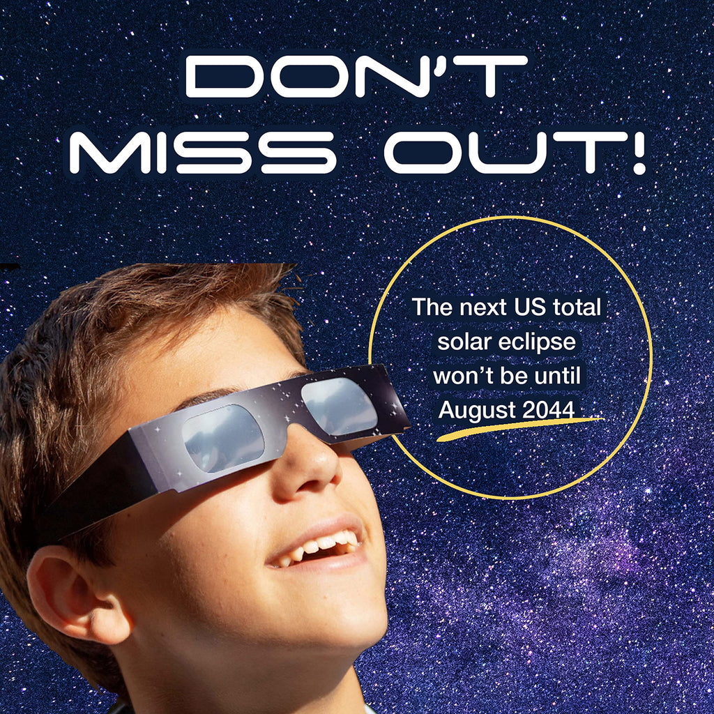 Solar Eclipse Glasses AAS Approved 2024 - Made in the USA CE and ISO Certified Safe Shades for Direct Sun Viewing (10 Pack)