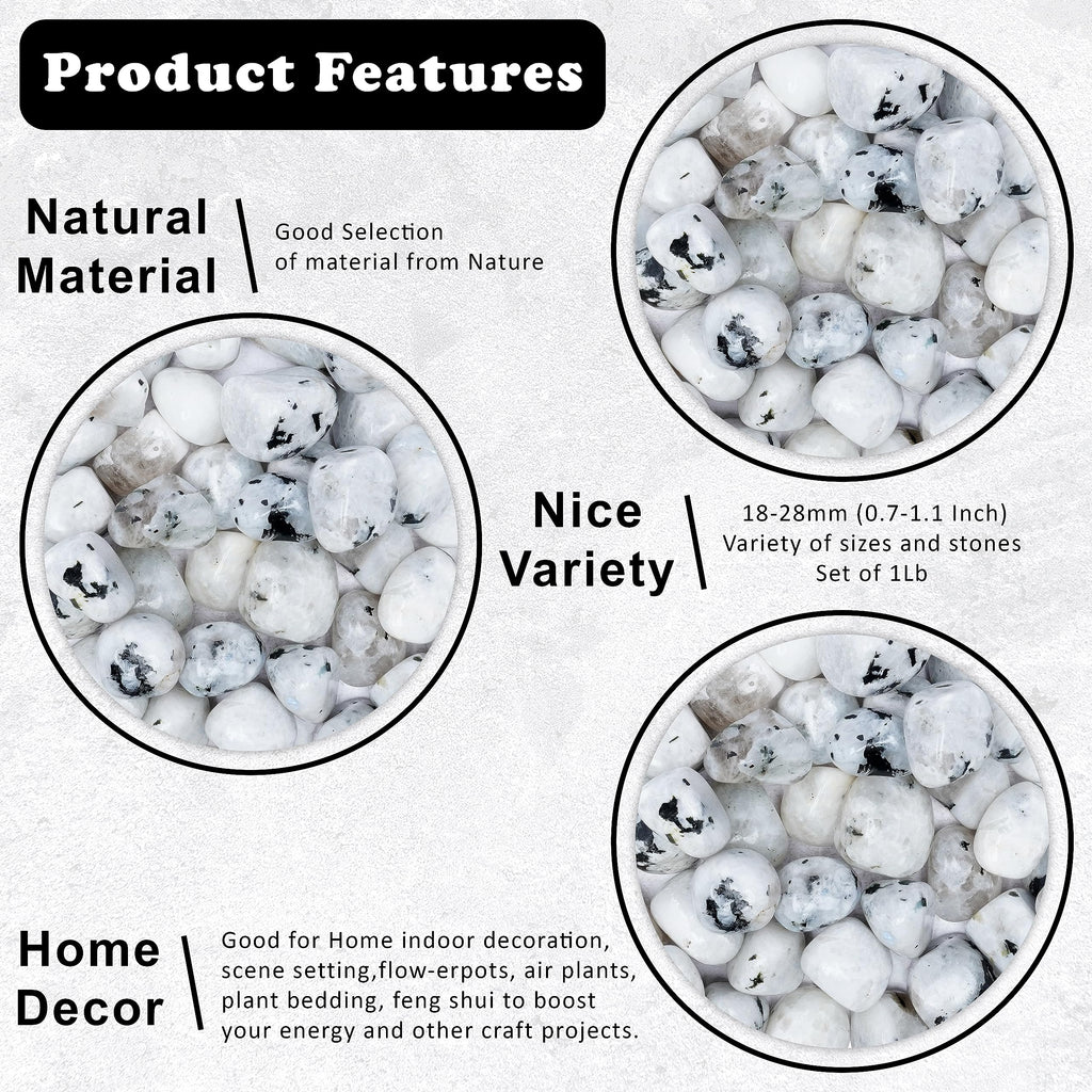 ZAICUS 1lb Rainbow Moonstone Tumbled Stones | Polished Crystals Healing | Natural Stones | Feng Shui | Chakra Balancing | Good Luck | Reiki Gift | Home Decor | Size 20-25 mm