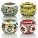 SHMILMH Glass Candle Holder Set of 4, Diwali Gift Votive Candle Holders Handmade Mosaic Glass Tealight Holders Diwali Christmas Table Decorations for Home