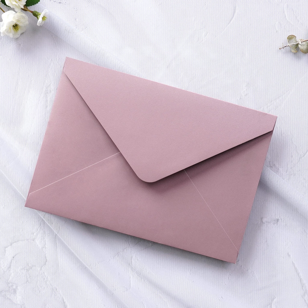 PONATIA 50 PCS/Pack A7 Envelopes, 5.25 x 7.5'' Shiny Dusty Rose Envelopes, Perfect 5x7 envelopes For Wedding Invitation Cards, Christmas Gift Cards Envelopes, Acrylic Invitations, Photos