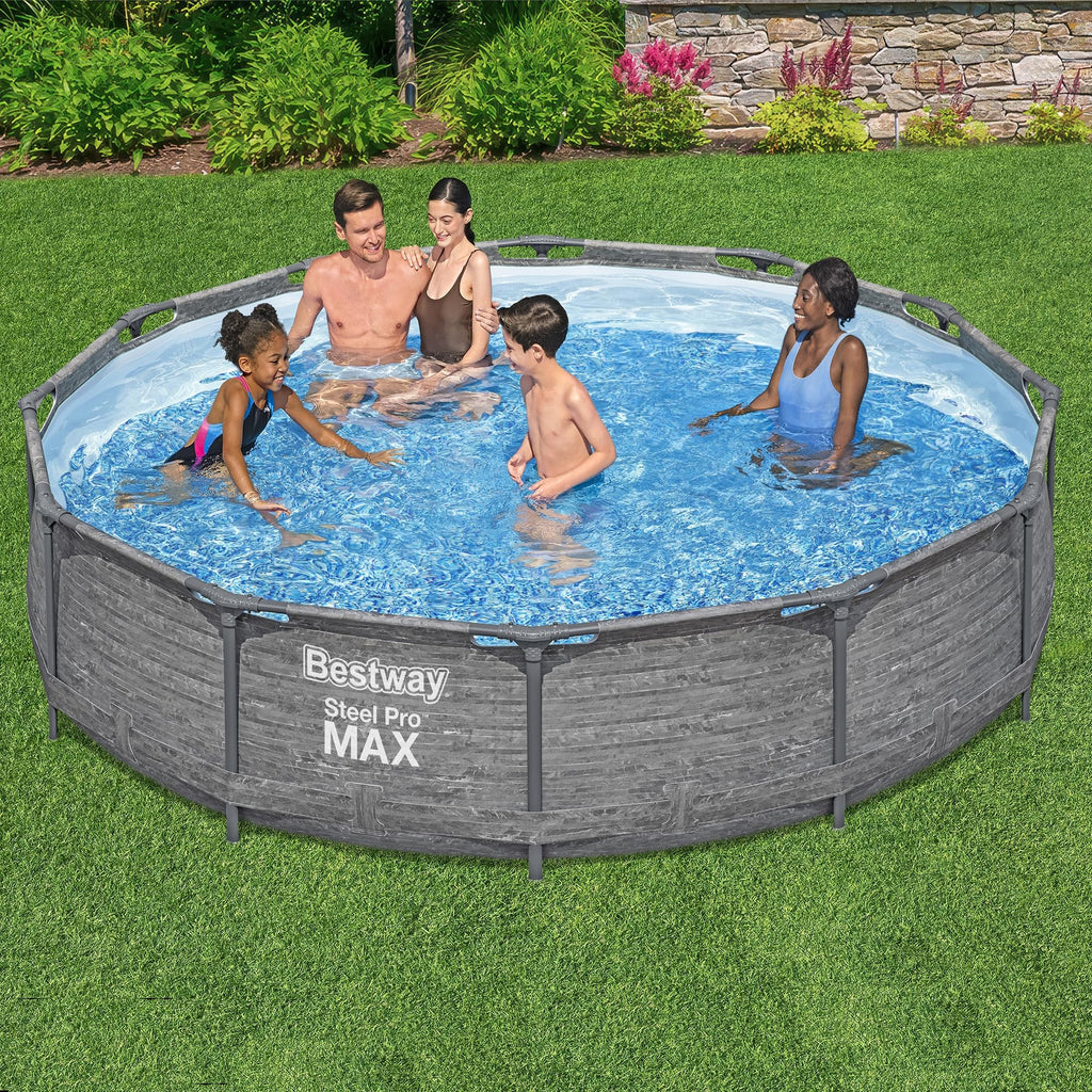 Bestway Steel Pro MAX 12' x 30" Above Ground Pool, Round Metal Frame Outdoor Swimming Pool Set with Filter Pump, Stacked Stone Print