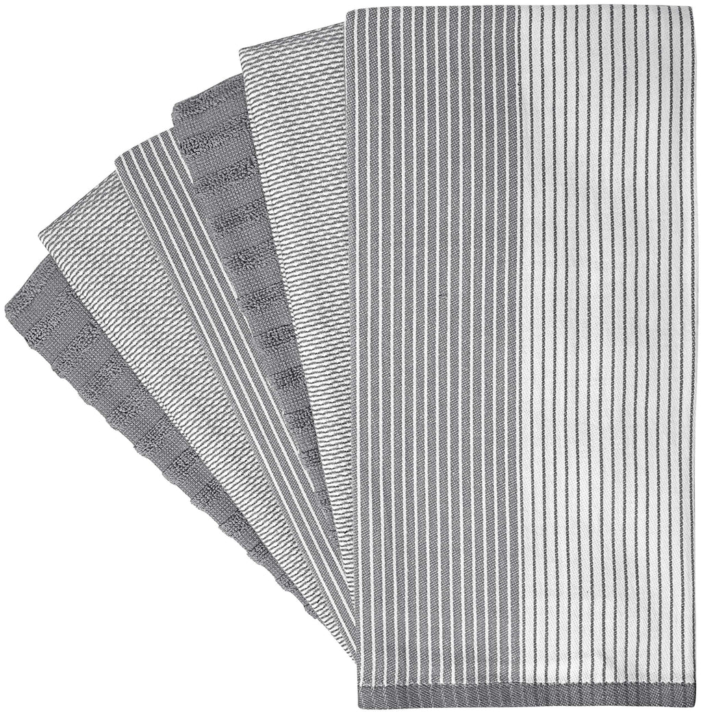 Premium Kitchen,Hand Towels (20”x 28”, 6 Pack) Large Cotton, Dish, Flat & Terry Towel Highly Absorbent Tea Towels Set with Hanging Loop Gray
