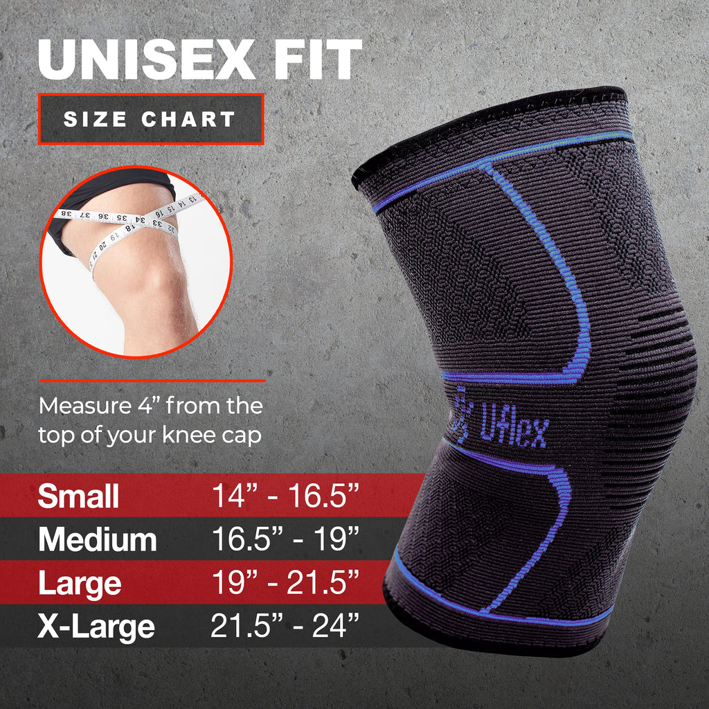 UFlex Athletics Knee Compression Sleeve Support for Women and Men - Knee Brace for Pain Relief, Fitness, Weightlifting, Hiking, Sports - Black, Medium