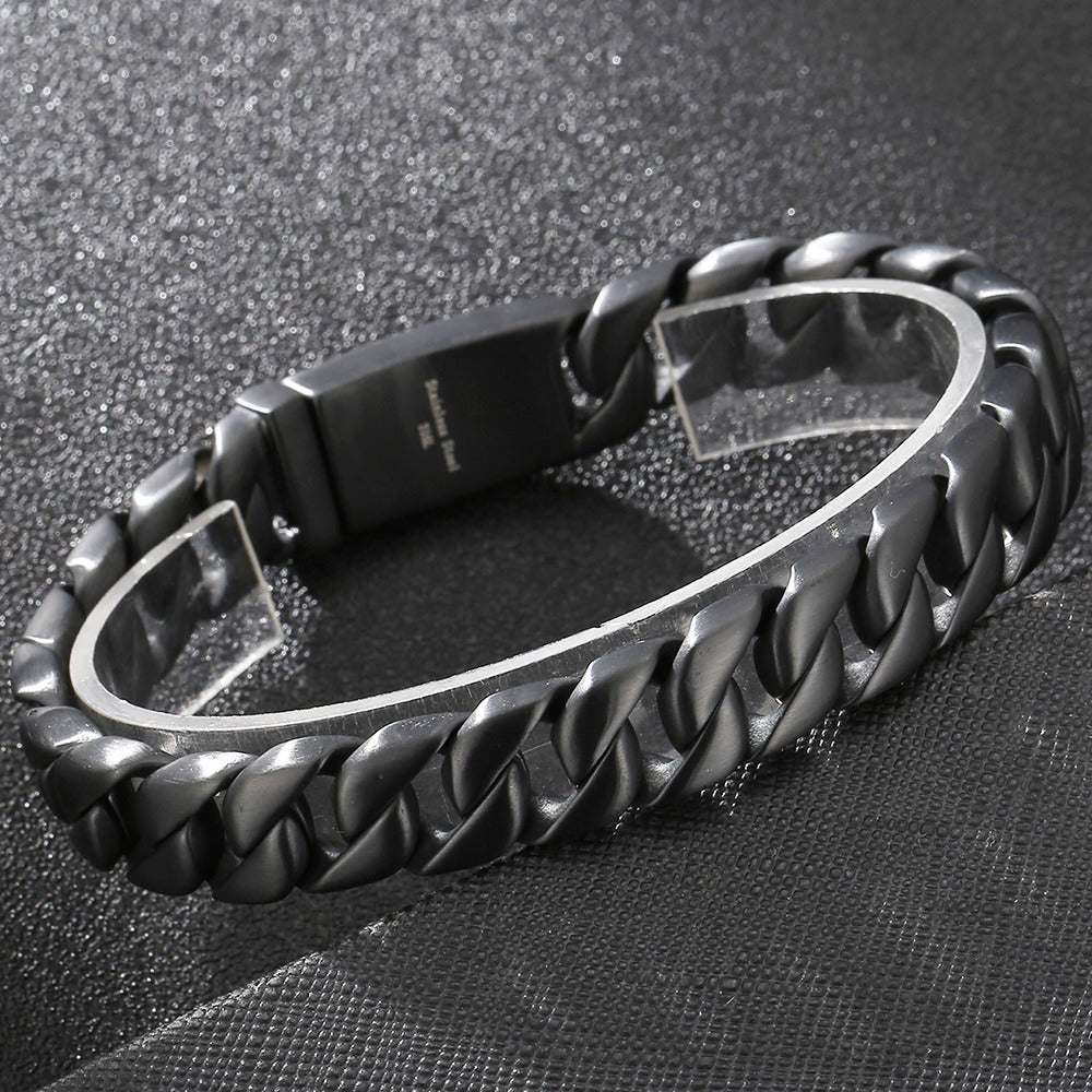 Man Bracelet Homme 12MM Wide Stainless Steel Curb Chain Charm Bracelets Hand Bands for Men Vintage Mens Jewellery Accessories