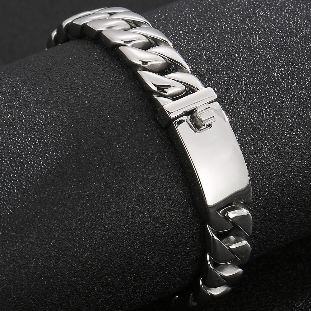 Man Bracelet Homme 12MM Wide Stainless Steel Curb Chain Charm Bracelets Hand Bands for Men Vintage Mens Jewellery Accessories