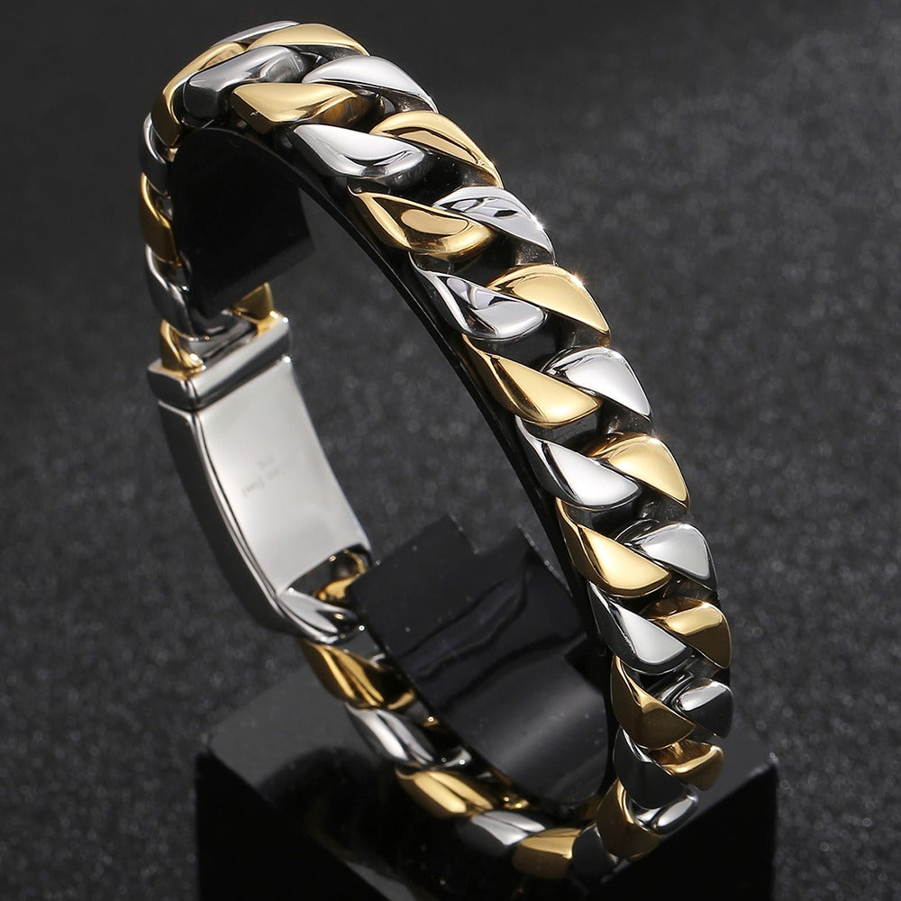 Man Bracelet Homme 12MM Wide Stainless Steel Curb Chain Charm Bracelets Hand Bands for Men Vintage Mens Jewellery Accessories
