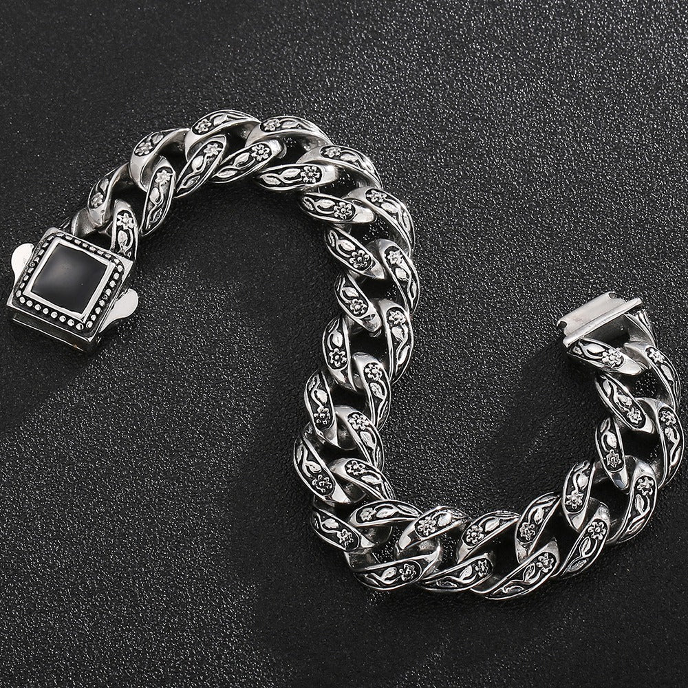 Man Bracelet Homme 12MM Wide Stainless Steel Curb Chain Charm Bracelets Hand Bands for Men Vintage Mens Jewellery Accessories
